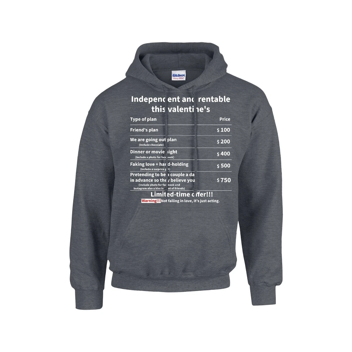 Felpa con cappuccio unisex unica indipendente e noleggiabile questo San Valentino