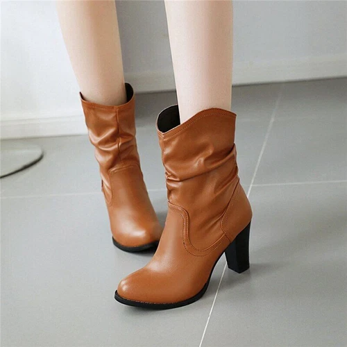 Women Mid-calf Boots Winter Block Heeled Short Boot Casual Autumn Shoes Big Size - Bild 6 von 21