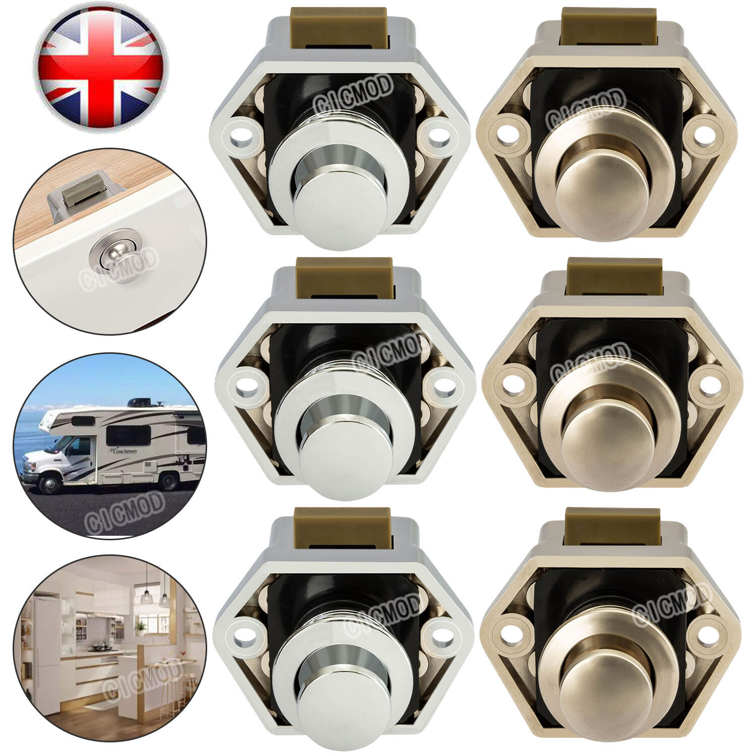 Push Button Catch Lock Latch Knob Drawer Cupboard Door Cabinet Camper RV Caravan