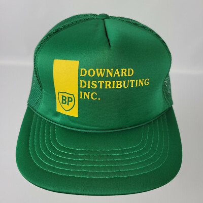 Vintage BP Downward Distributing Inc Truckers Hat Cap Snapback Mesh Green