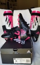 ADIDAS GOLETTO VII GIRLS CLEATS PINK/BLACK SIZE 3.5 WITH MATCHING SHIN GUARDS