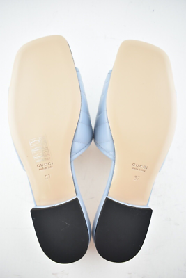 Gucci Marmont Blue Silver GG Interlocking Metal Logo Mule Flat