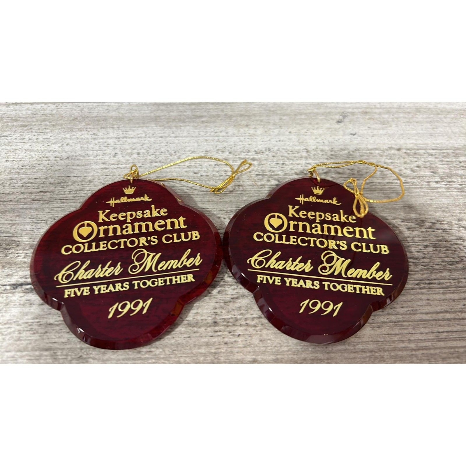 Lot of 2 Hallmark Ornaments Collectors Club Charter Member Five Year