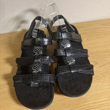 Vionic Amber Medallion Sandals Heel Strap Black Croc Embossed Leather Sz 10 