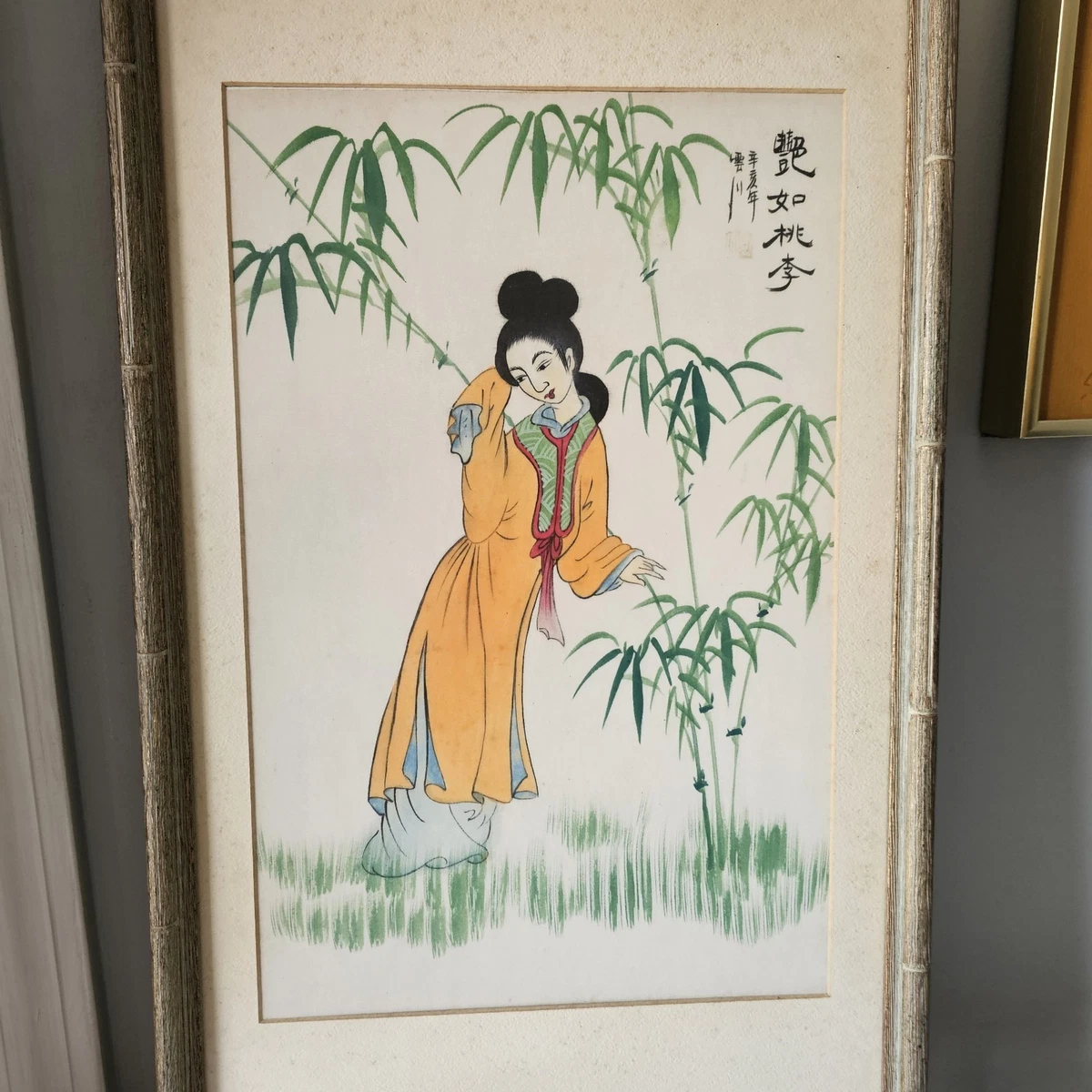 水墨画 女性と街並み 赤いドレス　フレームなし 艺妓画在古董日本画作、画卷| eBay