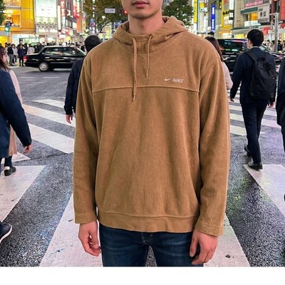 Vintage Nike Hoodie Mens XL Tan Brown Grey Tag Side Zip Pullover