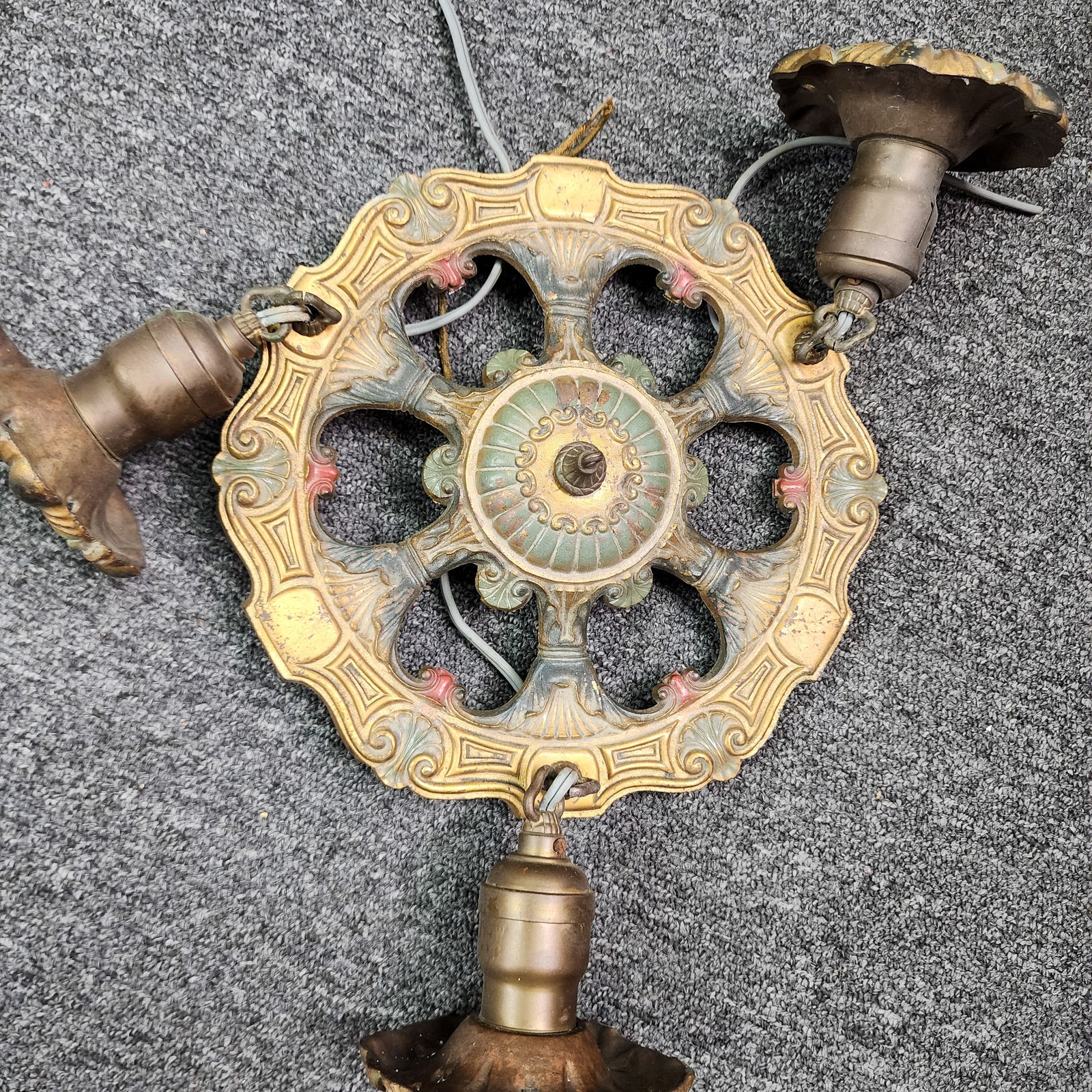 Vintage Art Deco Brass 3-Light Ceiling Light Crescent B.M. Co 325 1/2 to Restore