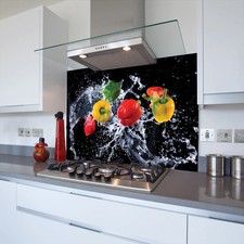 6 Peppers Toughened Glass Kitchen Splashback - Adhesive Included