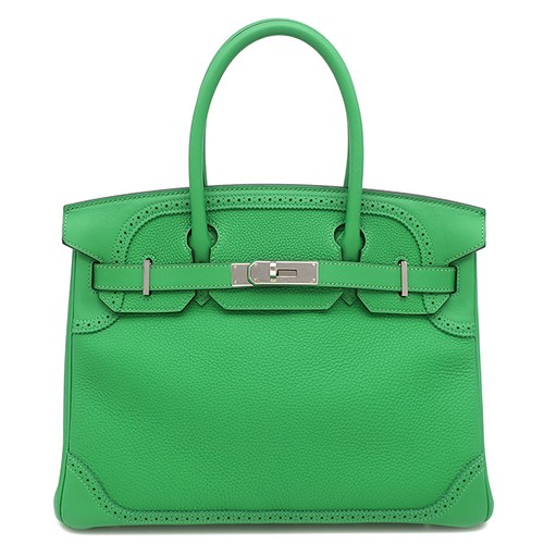 HERMES Handbag Birkin 30 Gillies Vaux Swift Togo  Bamboo SilverMetal Green