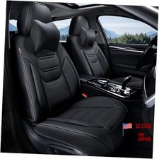 Black Car Seat Covers Breathable Leather Automotive Front Pair Elegant Black