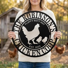 Personalized Chicken Coop Sign Custom Fluffy Butt Hut Metal Decor Family Name