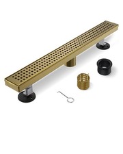Shower Drain, 28 Inch Gold Linear Shower Drain with Removable Square Hole Cov...