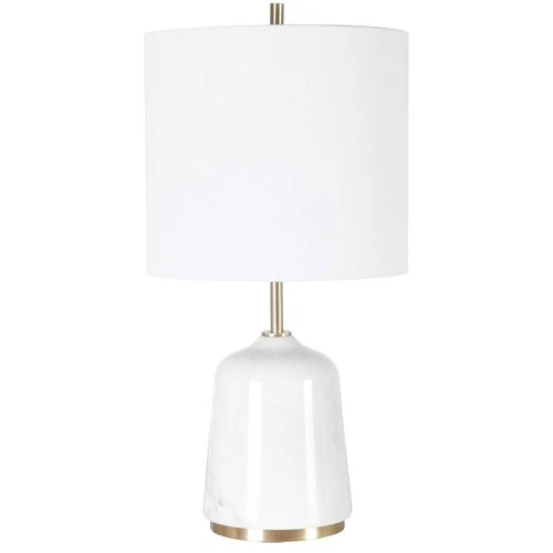 Modern Accent Table Lamp 20" High White Gray Marble Drum Shade Living Room House - Picture 6 of 7