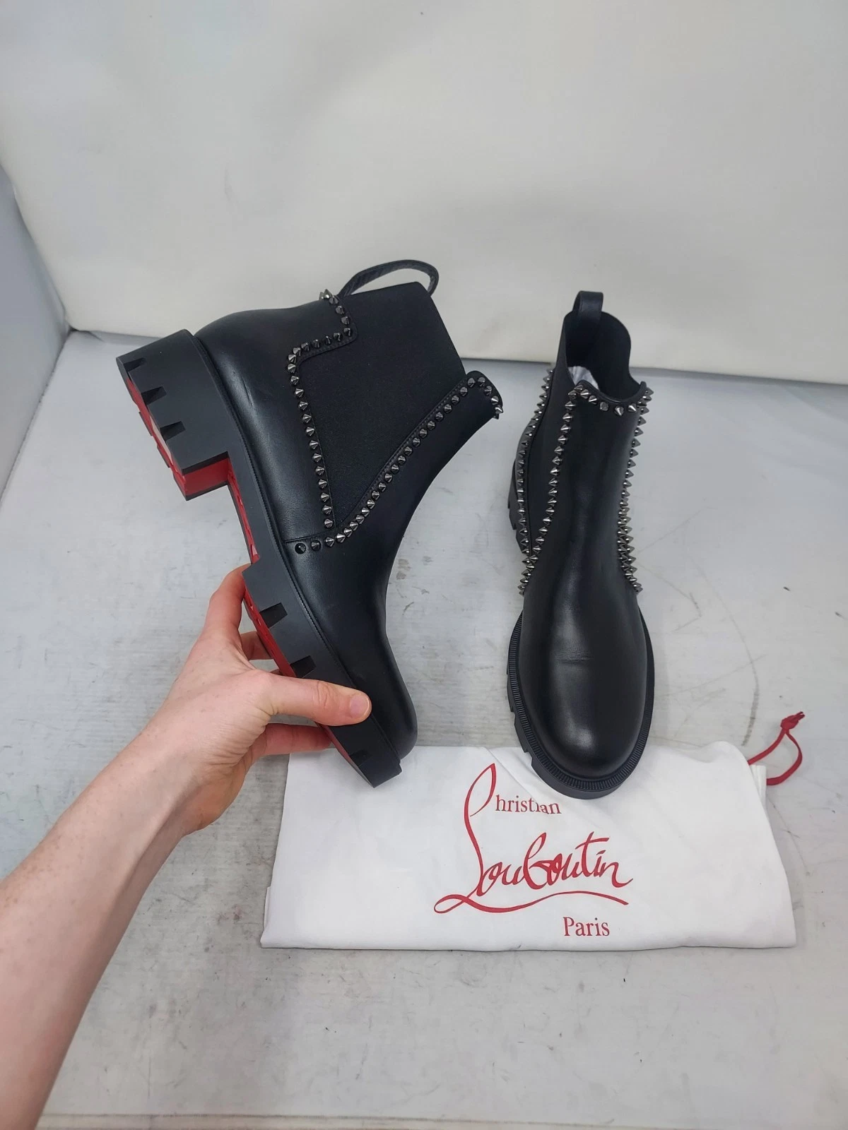 Christian Louboutin — Christian Louboutin WOMENS EU 40.5 US 10.5 NEW Black Out Lina Spike Lug Boot