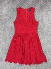 Lulus Dress Womens Small Red Lace Fit Flare Mini V Neck Party Cocktail Wedding