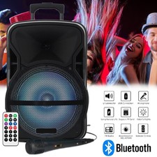 3000W 12" Rechargeable Bluetooth Speaker w/LED Party Lights, Wired Mic  Stand