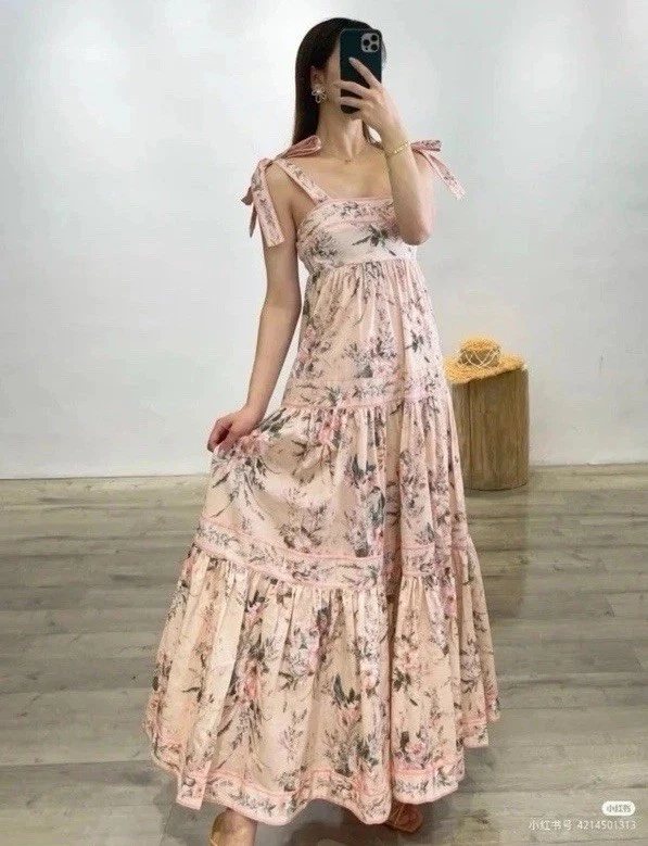 Zimmermann Dress Size 2 AU 12 / US 8 Moonshine Tie Shoulder Maxi Pink Floral - image 4 of 4