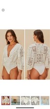 FARM RIO Rosy Eyelet Puff Sleeve Bodysuit Women's Size M Off-White