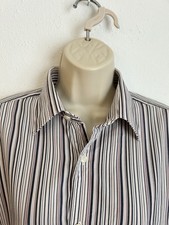 Vintage Tom Sayers Navy Charcoal & Pink Striped Cotton Short Sleeve Shirt Sz M