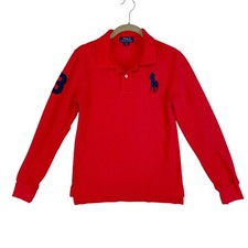 Polo Ralph Lauren Long Sleeve Polo Shirt Kids L 14-16 Red Big Pony Logo Rugby