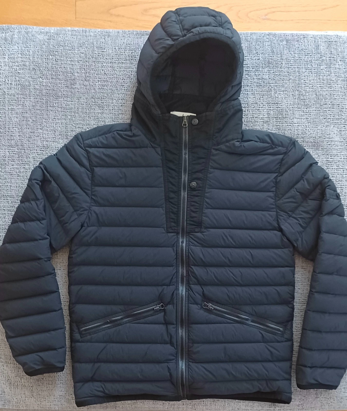 Stone Island Black Loom Woven Down Chambers Stretch Nylon-TC Hooded Jacket Sz L - product detail image 1