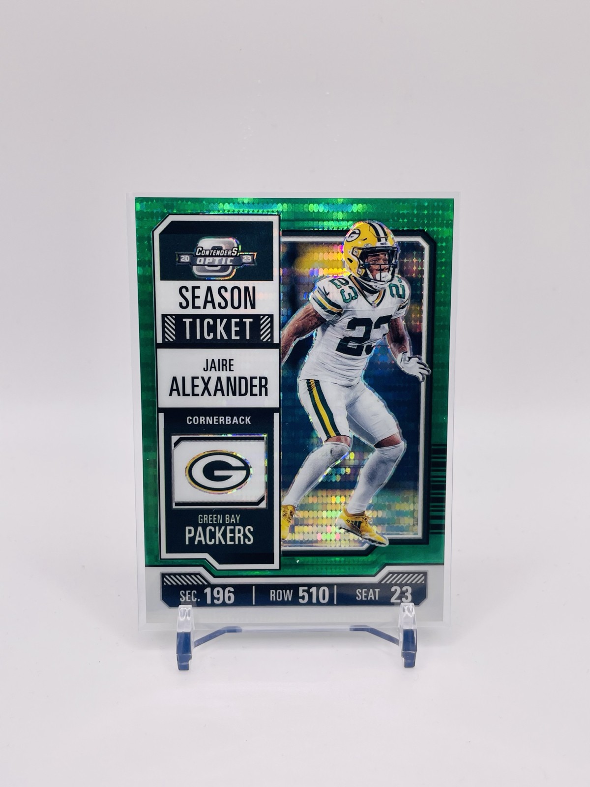 2023 Contenders Optic - Jaire Alexander #18 Green Pulsar 23/35 Color & Num Match