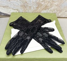 Gucci GG Monogram Tule Sheer Mesh Black Gloves