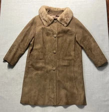 Vintage Mod 60s Glam Boho Luxe Genuine Suede Mink Collar Jacket Coat