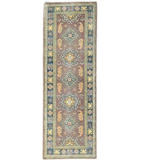 Handmade Kazak Tribal Geometric Wool Runner Rug Muted Colors Bathroom 2X6 ft