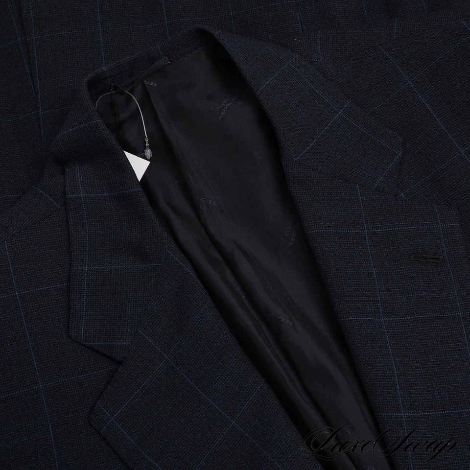 #1 MENSWEAR Kiton Napoli Made in Italy Bright Navy Nailhead Windowpane Jacket 51 - Image 4 of 4
