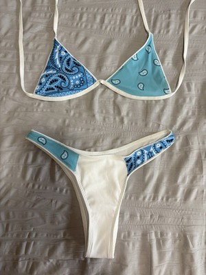 The Tropical Society Bikini Size Small Set NWOT White And Blue