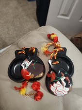 Two Pair Of Hand Painted Spanish Castanets Bull Fighting Dancers Fiesta Brava