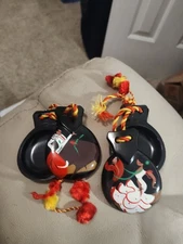 Two Pair Of Hand Painted Spanish Castanets Bull Fighting Dancers Fiesta Brava
