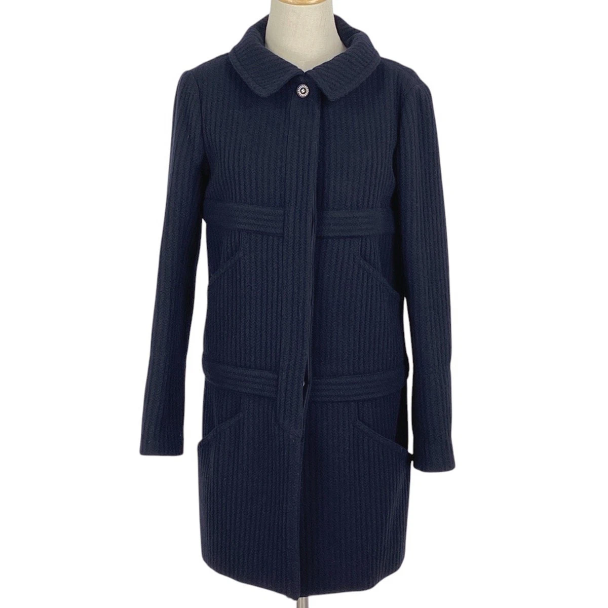 Cappotto CHANEL logo bottoni (interlocking) CC logo bottoni cappotto lana blu navy donna