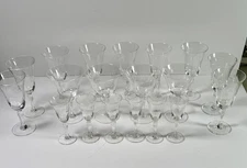 Vintage Etched Crystal Stemware Set – 19 Pieces | Wine, Sherry & Cordial Glasses