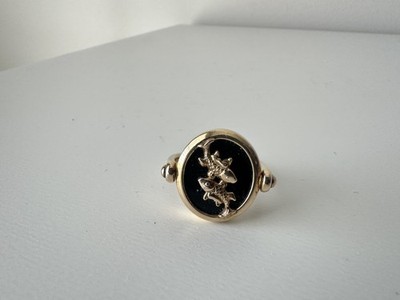 Gemondo Pisces Flip Ring Size 5.5 Sterling Silver 925 Gold Vermeil Onyx Koi