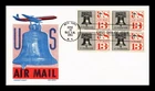 DR JIM STAMPS US COVER LIBERTY BELL AIR MAIL FDC BLOCK OF 4 BOLL CACHET CRAFT