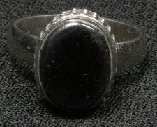 Sterling Silver  Oval Black Agate Ring Size 7 1/2