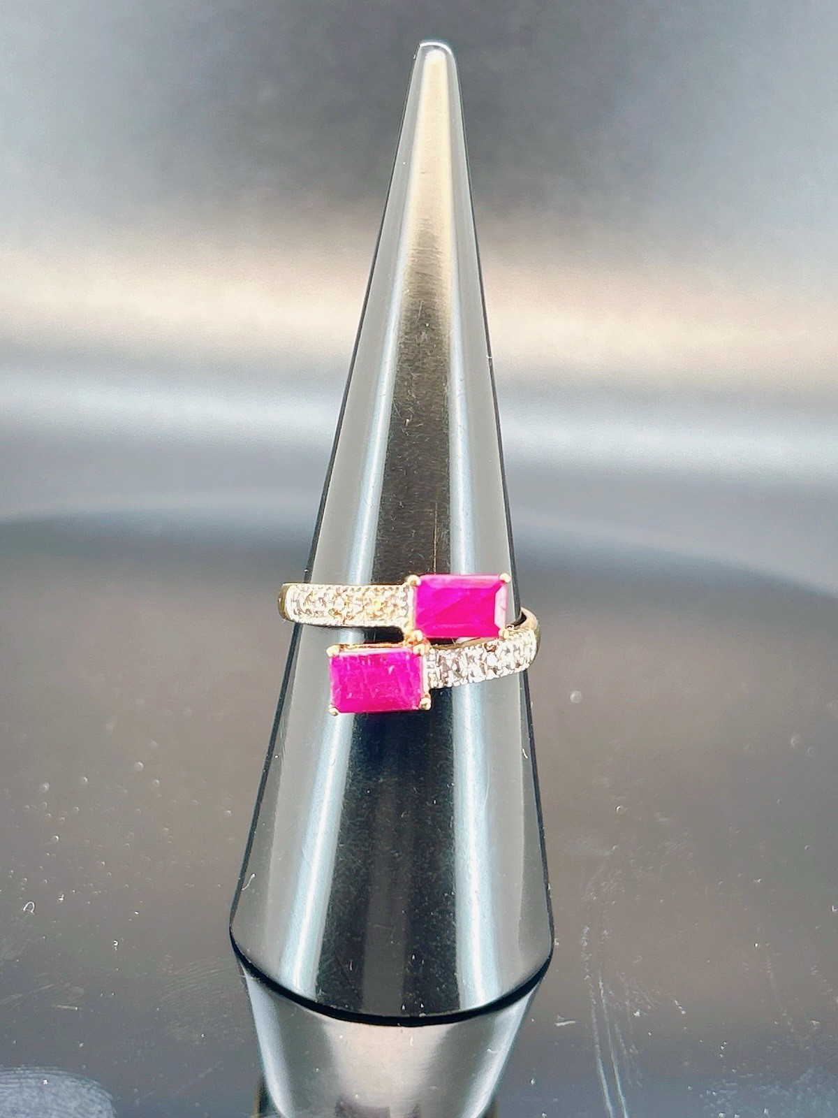 10k Yellow Gold Stackable Emerald Cut Ruby Ring - image 2