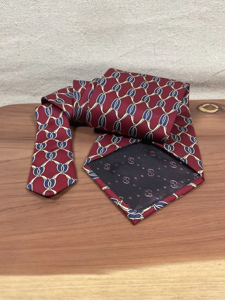 "Corbata de cuello Gucci para hombre roja 100 % seda patrón ecuestre 60""" Foto 3 de 4