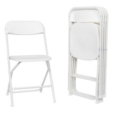 6 x Plastic Folding Chairs Stackable Wedding Party Steel Frame Chair White
