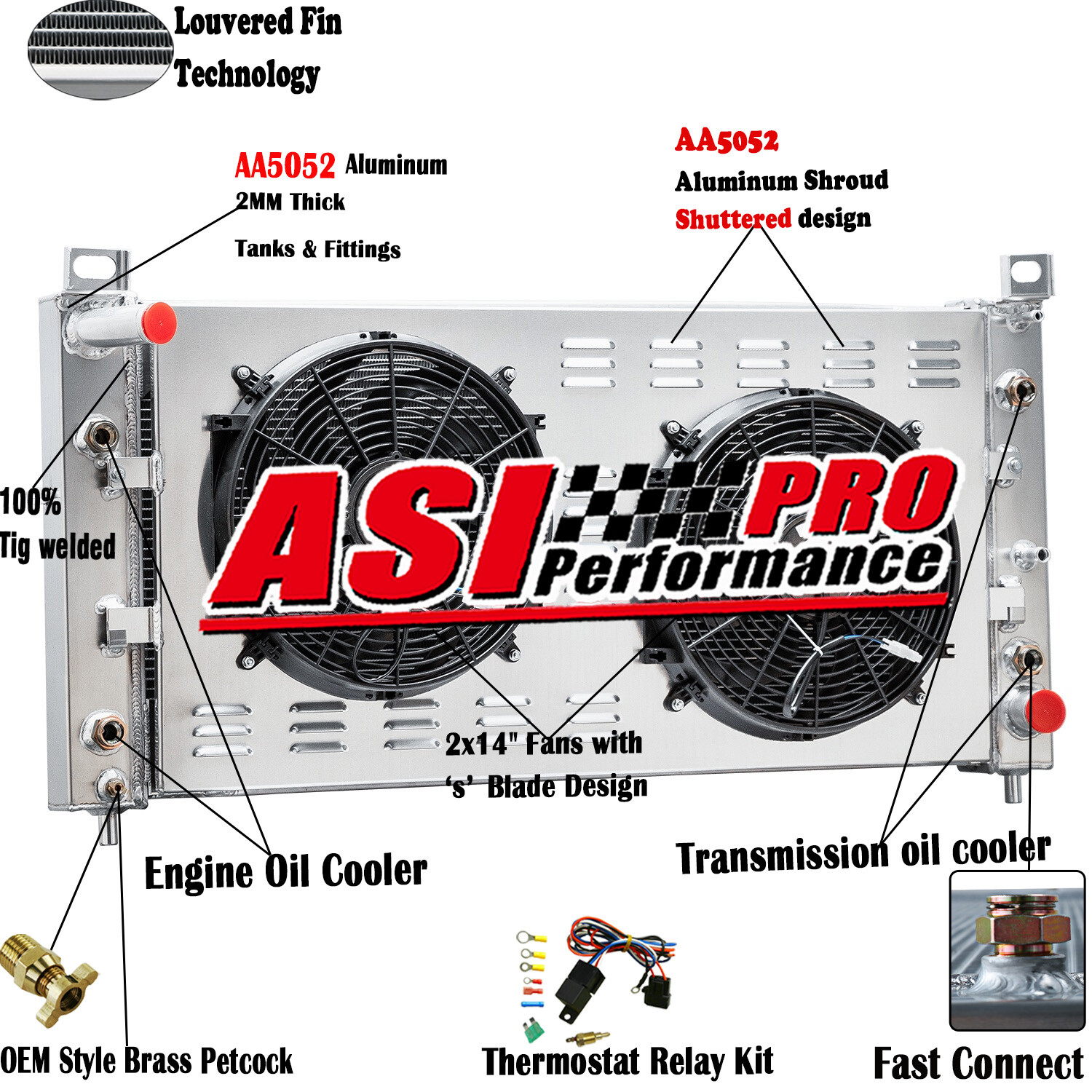4-Row Aluminum Radiator w/ Shroud Fan For 2001~2002 Chevy GMC Sierra 2500 3500