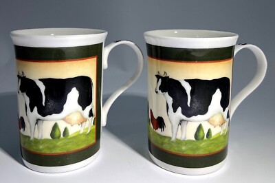 2 Becher Crown Trent Emmerdale Farm Kuh Cow Fine Bone China Kaffee H.9,8