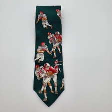 Hathaway Mens Tie Green Football Length 55" Width 4" All Silk Made In USA