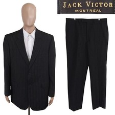 Jack Victor Montreal Loreto 2 Piece Gray Wool Brown Stripe Suit 46L Pants 38X32