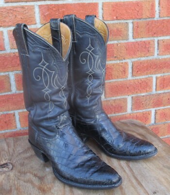SIZE 8 1/2D JUSTIN BLACK GENUINE ALLIGATOR GATOR COWBOY BOOTS WESTERN STYLE 9714