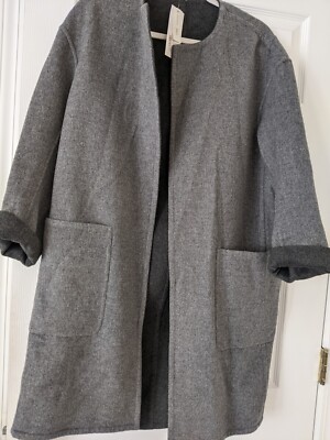 Vince Collarless Reversible Wool Cashmere Coat Small Gray
