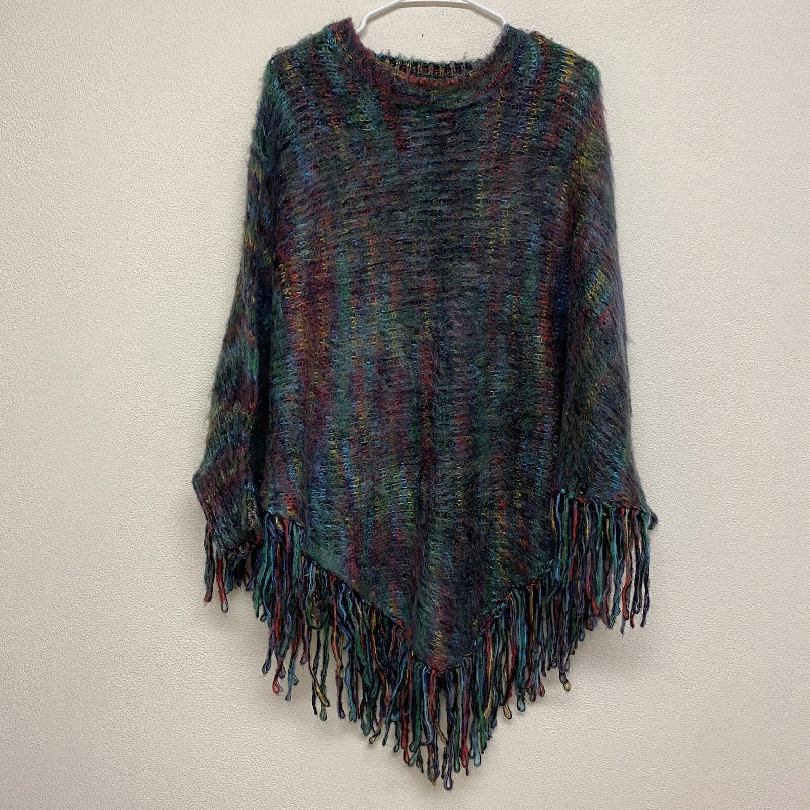 Earthbound Multicolored Western Bohemian Fringe Poncho Sweater Size Medium