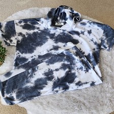 Jolie & Joy Grey & White Hooded Tie Dye Sweater Dress Shirt Sleeve L