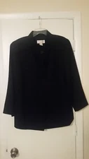 Elana by Tanner solid black wool button down long sleeve jacket large L 14 